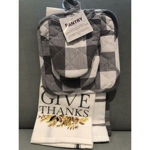 New Thanksgiving PANTRY 5 PCS KITCHEN SET :TOWELS, POT HOLDER,OVEN Mini MITT